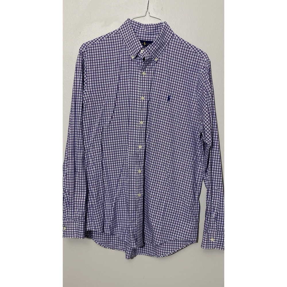 Ralph Lauren Shirt Mens Large Purple Blue Plaid Long Sleeve Button Down Stretch
